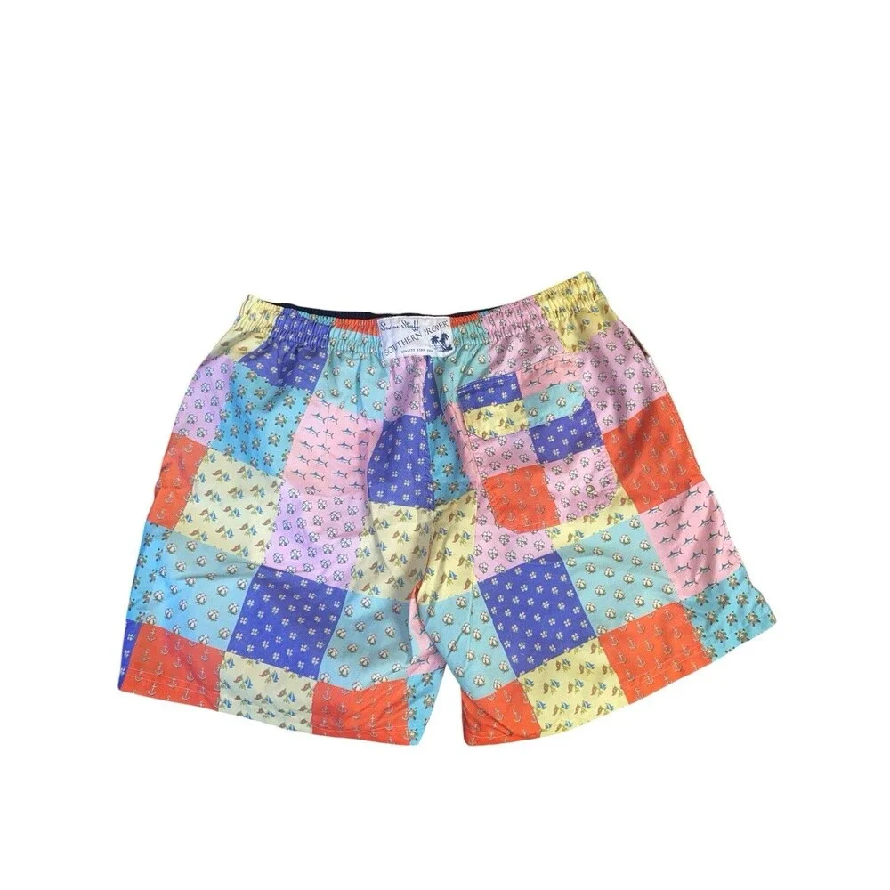 Southern Proper Men’s Preppy Patchwork Swim Trunks Sz Large